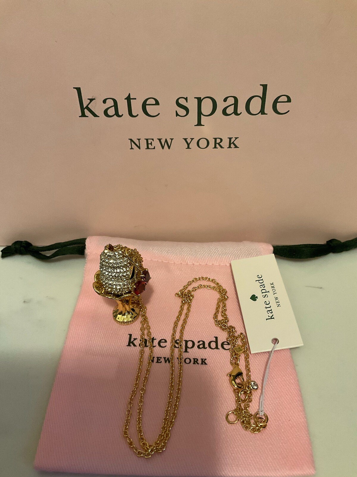 NWT Kate Spade New York 12K Gold Plated Metal Ice Cream Sundae Pendant Necklace