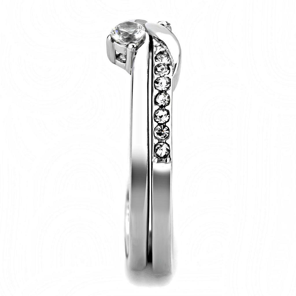 Women’s Round & Accent CZ Stainless Steel Wedding Promise 2PC 2 Ring Band Set