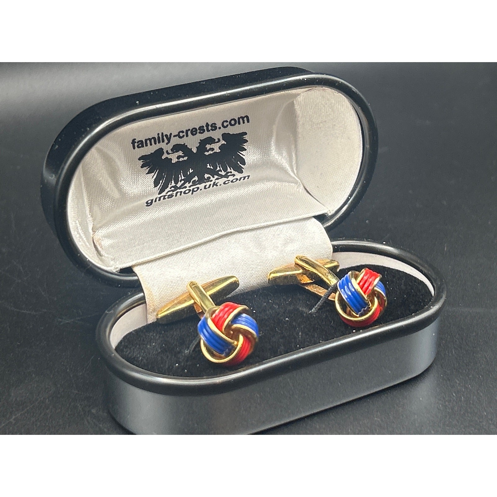 Vintage Red Blue Enamel Love Knot Cufflinks | Gold Tone Boxed Wedding Gift Dad