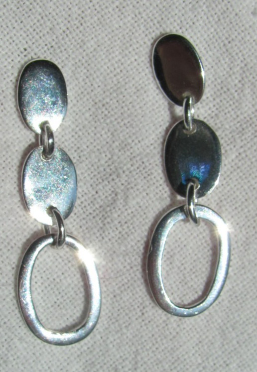 Sterling Silver Triple Oval Modern Geometric Dangle/Drop Post Stud Earrings