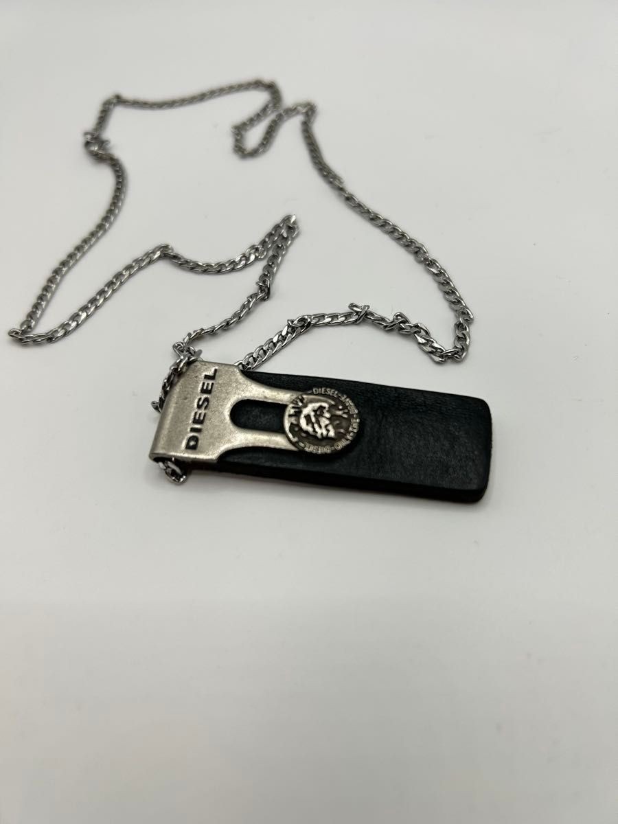 Vintage DIESEL Leather Necklace Black Metal Chain Men’s Rare Y2K 23.62in