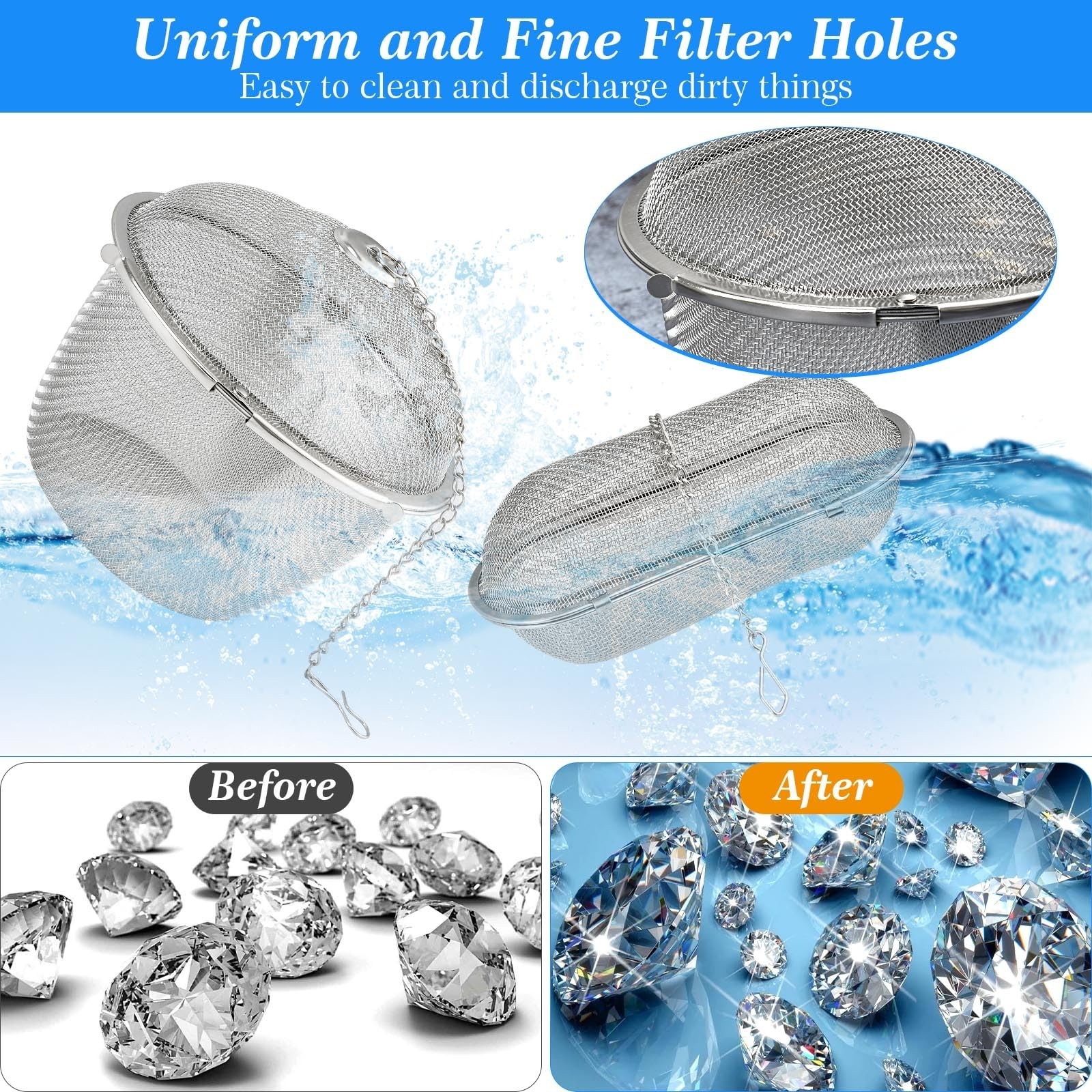 6 Pcs Ultrasonic Cleaner Baskets – Stainless Steel Jewelry & Watch Parts Mesh Ba