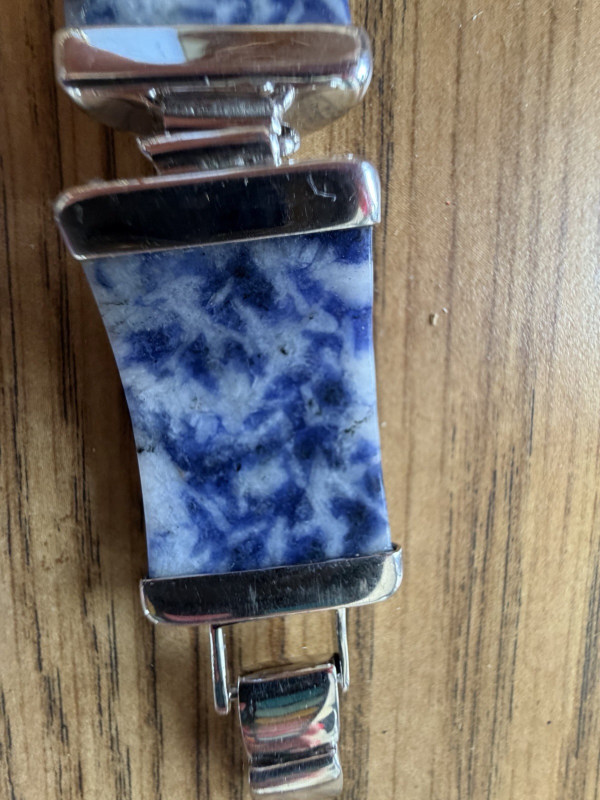 Vtg 925 Sterling Silver Faceted Sodalite Link Panel Bracelet – LOVELY!