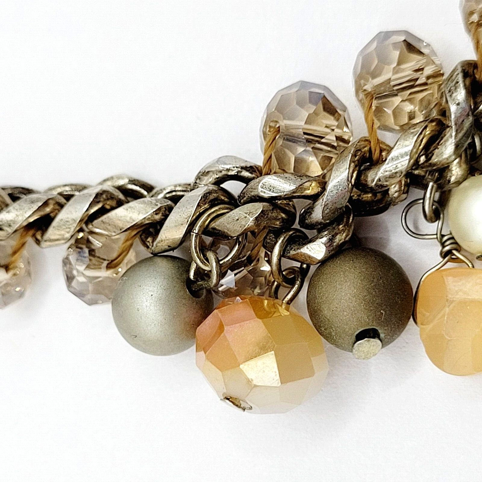 Loft Ann Taylor Sparkling Multi Bead Shape Silver Tone Cluster Necklace Signed