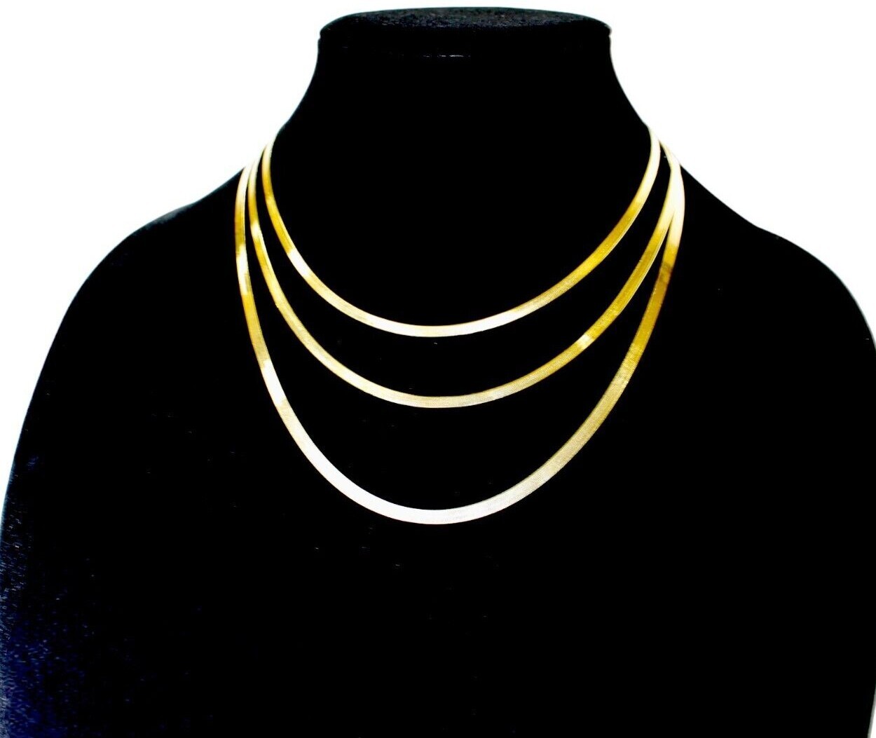 14K Yellow Gold 3mm-5mm Herringbone Bracelet Flat Silky Real Gold Women 7″-9″