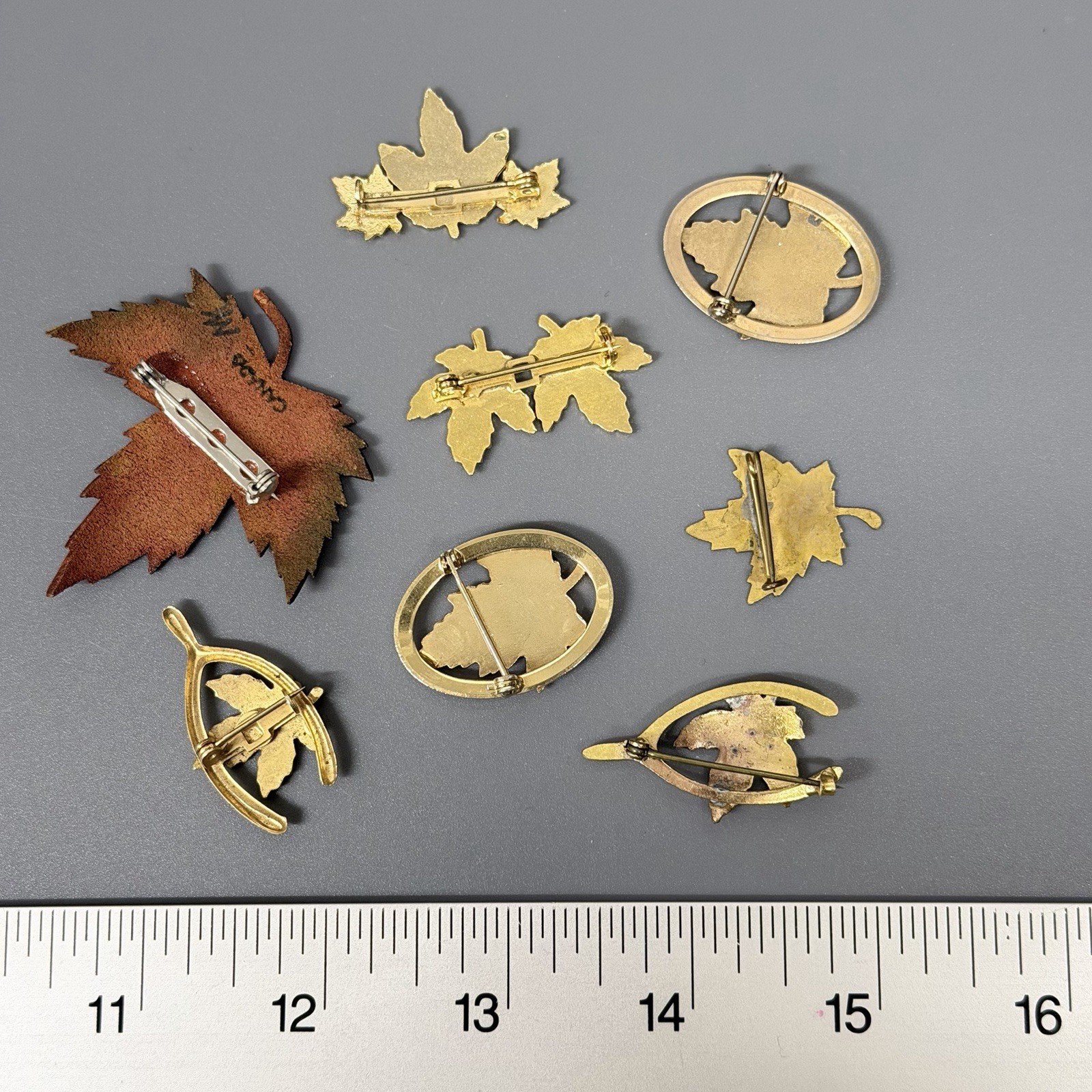 Vintage Canadian Maple Leaf Pins Brooches Lot Of 8 Leather Metal Enameled