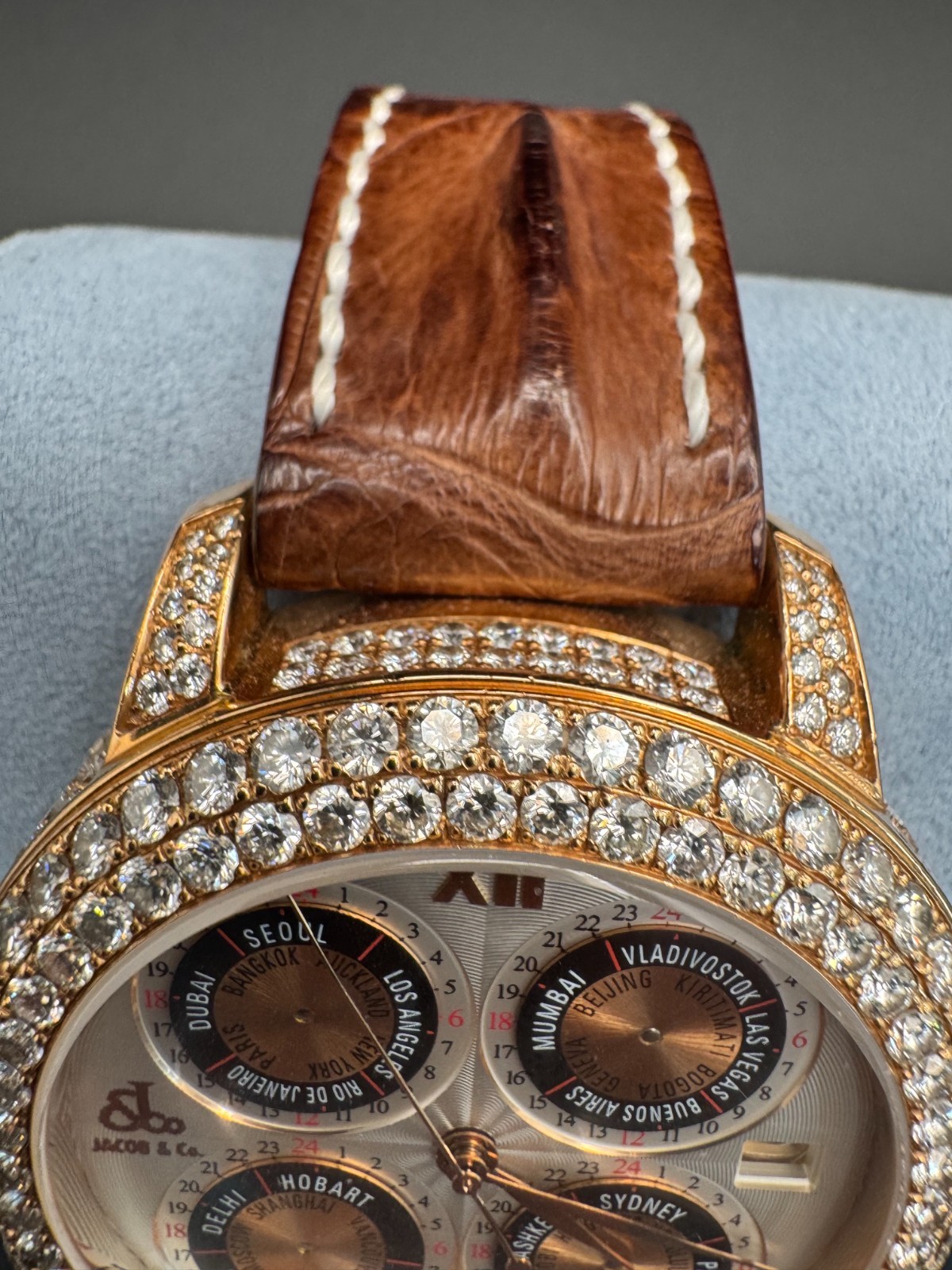 Jacob & Co. Automatic Men’s Watch Rose Gold Case Leather Strap Authentic Luxury