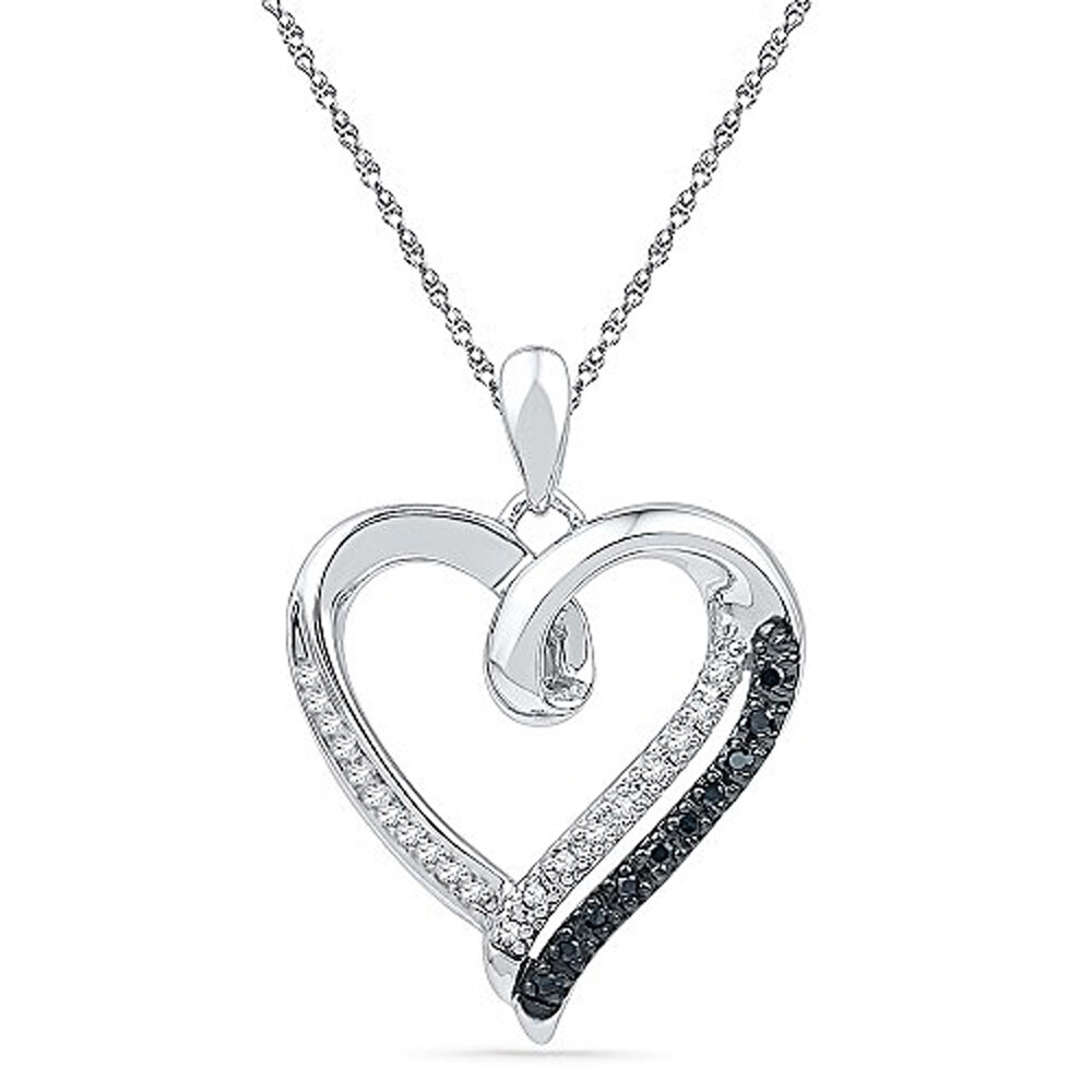 NEW 925 Sterling Silver Heart Necklace CZ Pendant & Chain Women White Black Pave