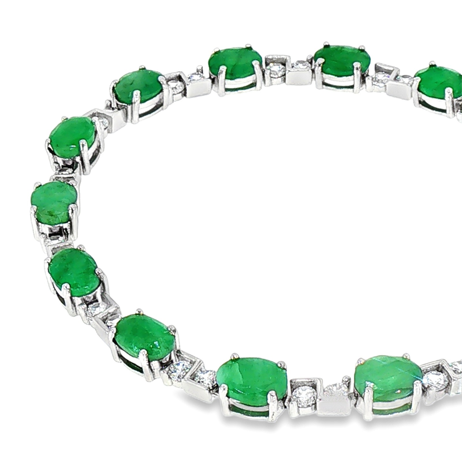 925 Sterling Silver Natural Emerald Bracelet Oval 11.48gm Top Rich Green