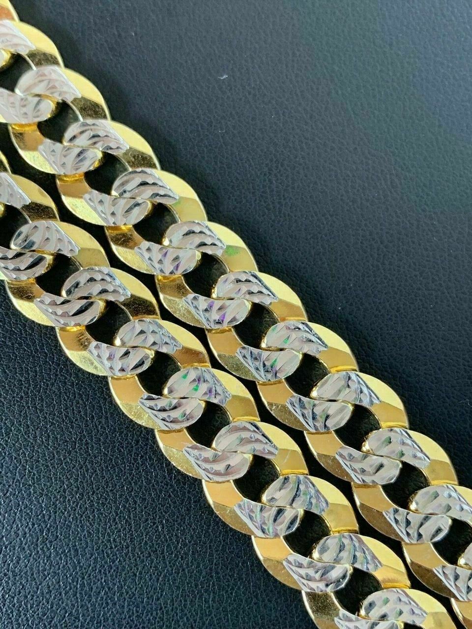 Mens Diamond Cut 11mm Miami Cuban Chain 14k Gold Plated Solid 925 Silver TwoTone