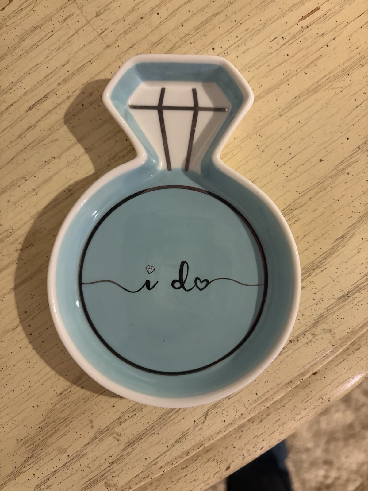 Kate Aspen Ceramic Wedding Ring Jewelry Dish “I Do” Blue/White Novelty Shape