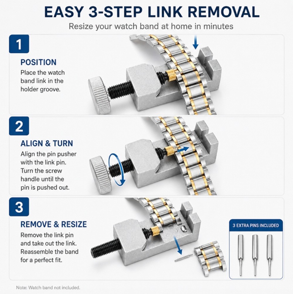 Watch Band Link Pin Remover Adjustable Bracelet Repair Tool Kit Metal Watch