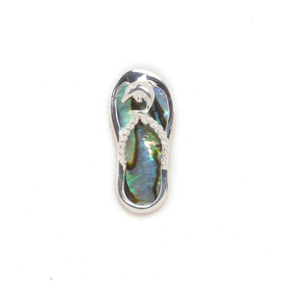 Solid 925 Sterling Silver Natural Abalone Shell Women Dolphin Flip Flop Pendant