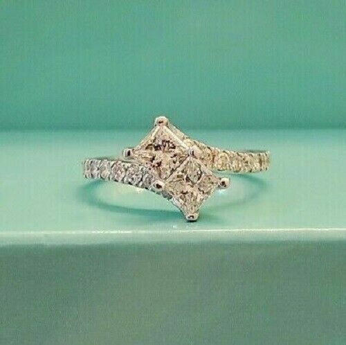 1.60Ct White Princess Cut Two Stone Together Forever Engagement Wedding Ring