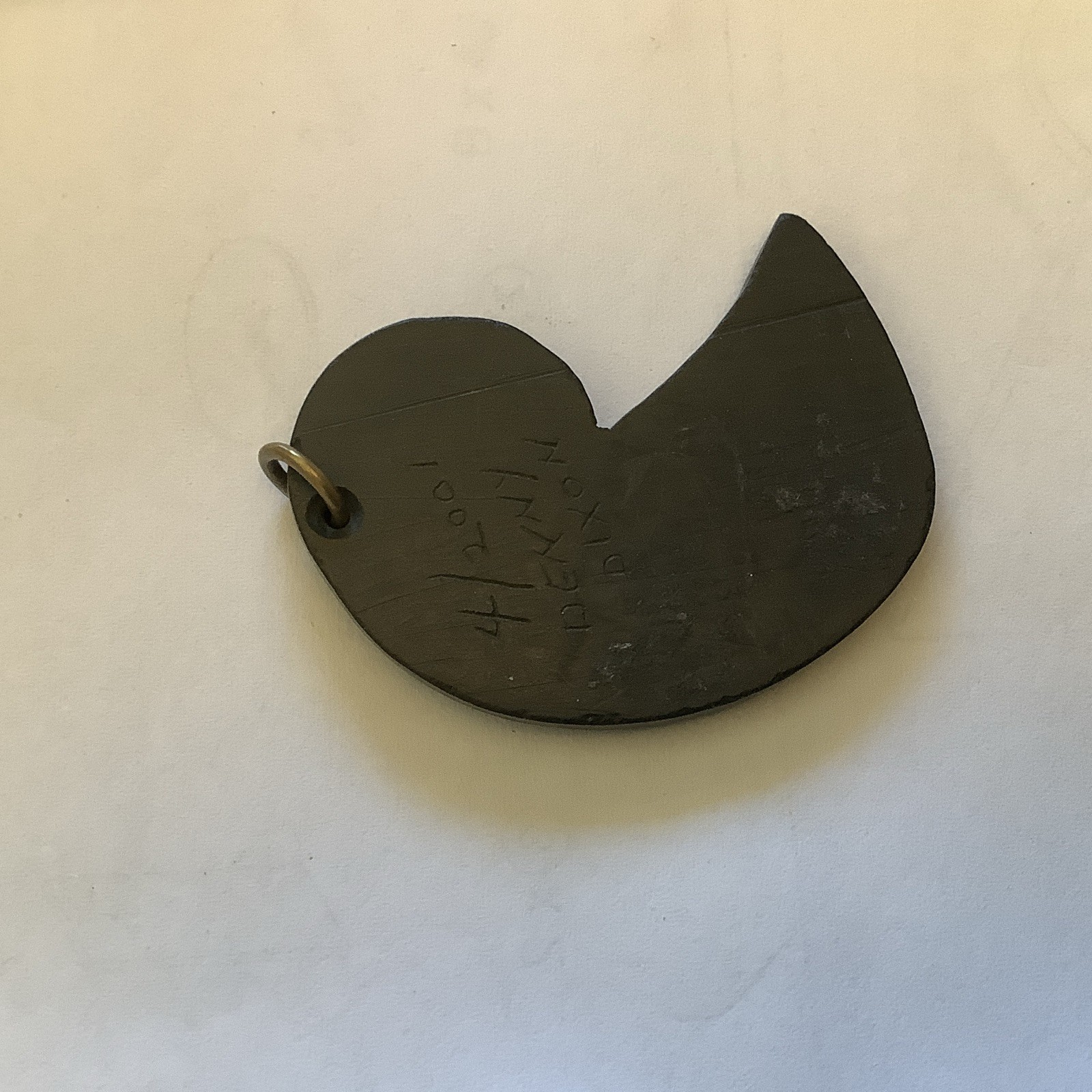 Denny Dixon Carved Argillite Stone Raven Animal Pendant, Signed