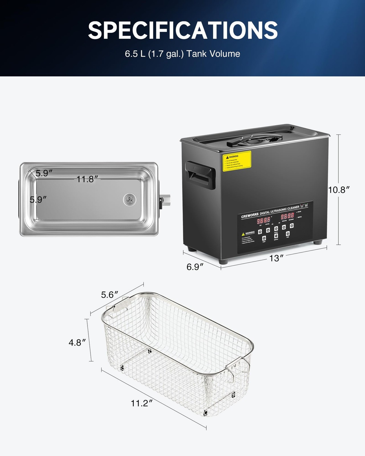 6L Digital Ultrasonic Cleaning Machine with Degas and Gentle Mode, 180W Ultra…