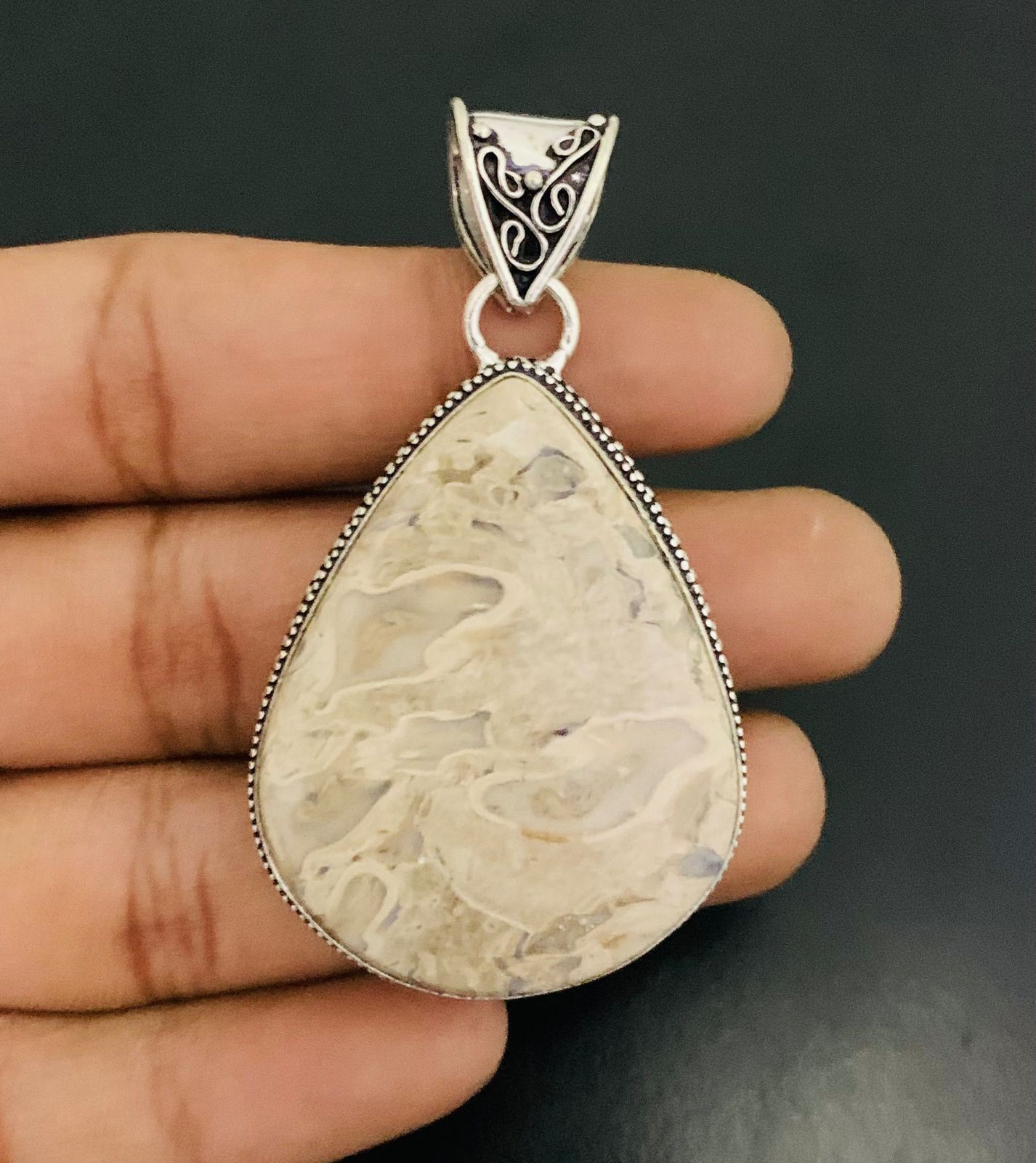 Palm Wood Gemstone 925 Sterling Silver Handmade Pendant Jewelry Gift For Love