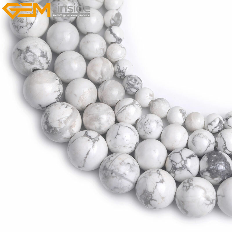 Natural White Howlite Stone Round Beads For Jewelry Making 15″ 2mm Big Hole 10mm