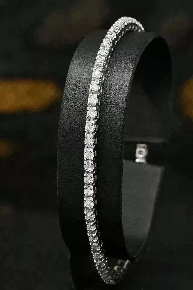 Women’s Tennis Bracelet 4MM Round Cut Moissanite 14K White Gold Plated Silver