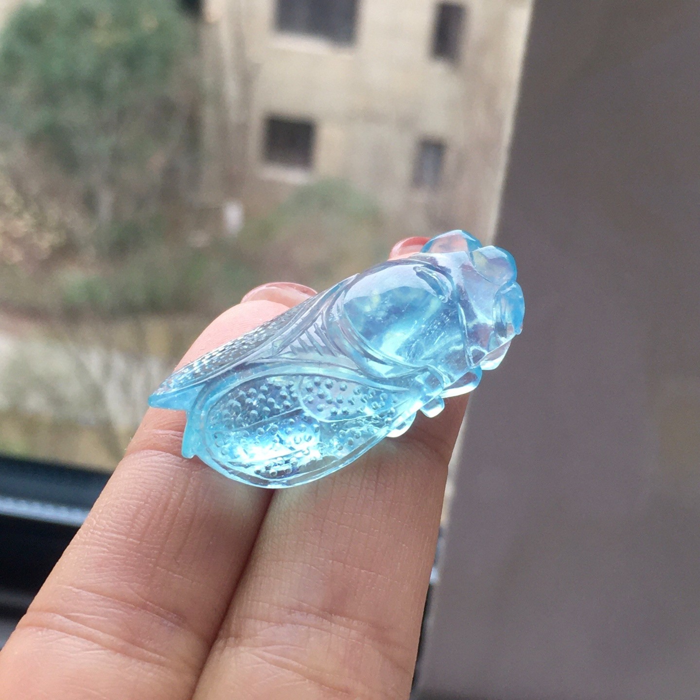 37.4*18.3*10.7mm Natural Aquamarine Gemstone Crystal Carved Pendant