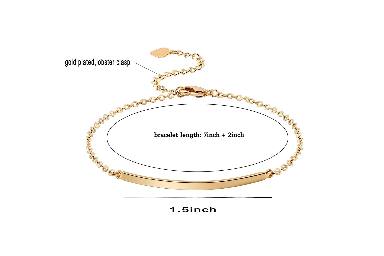 PERNNLA PEARL Dainty Gold Bar Bracelet for Women 7 inch, 1.Bar
