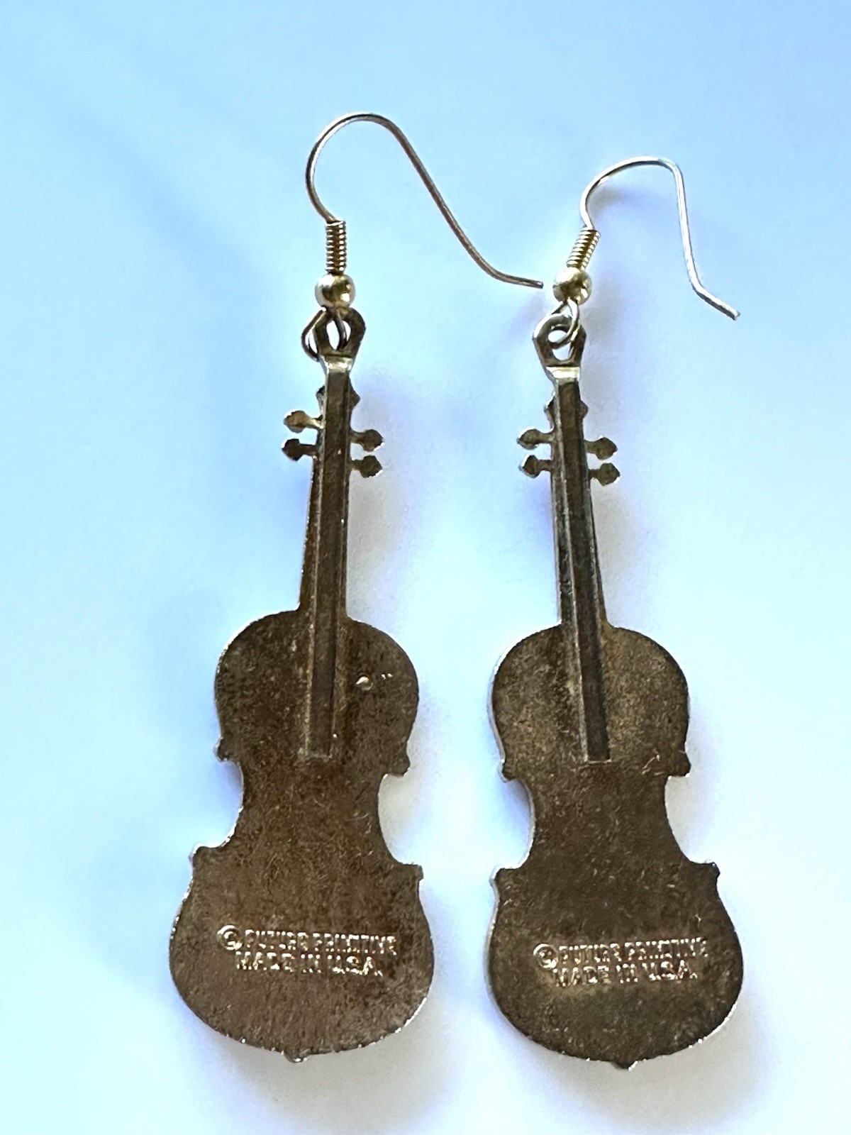 Vintage Future Primitive Violin Earrings Enamel Red Fiddle Musician Dangle