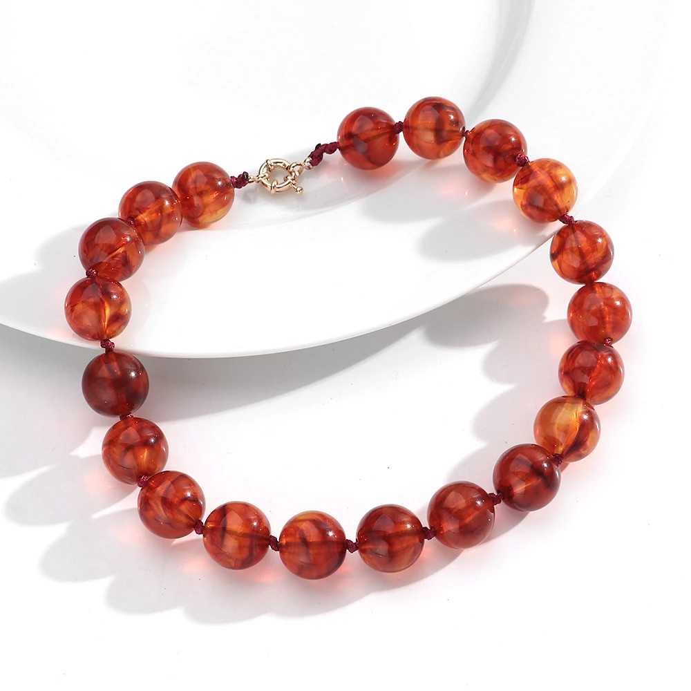 Handmade Resin Bead Choker Necklace Vintage Round Rope Chain Jewelry Women