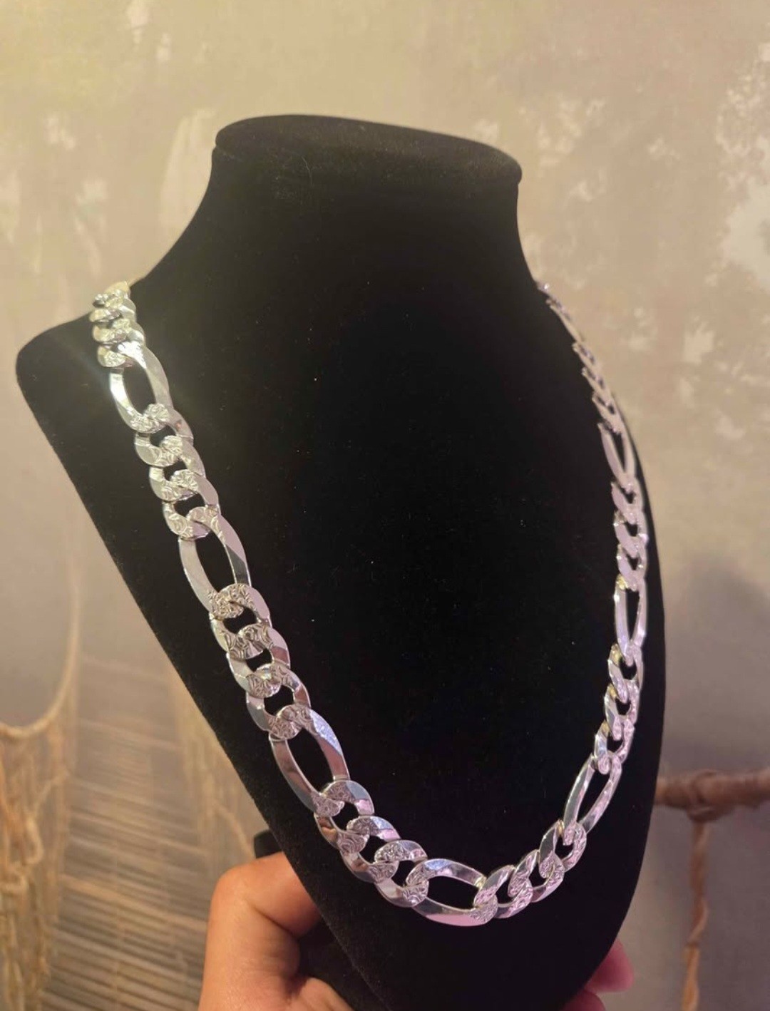 22″ 12.8mm Silver Figaro Chain Necklace- Solid 925 Sterling Silver 96g
