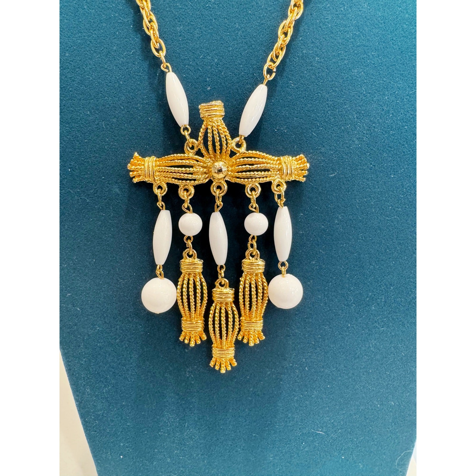 Vintage Gold-Tone Tassel Chandelier Statement Necklace