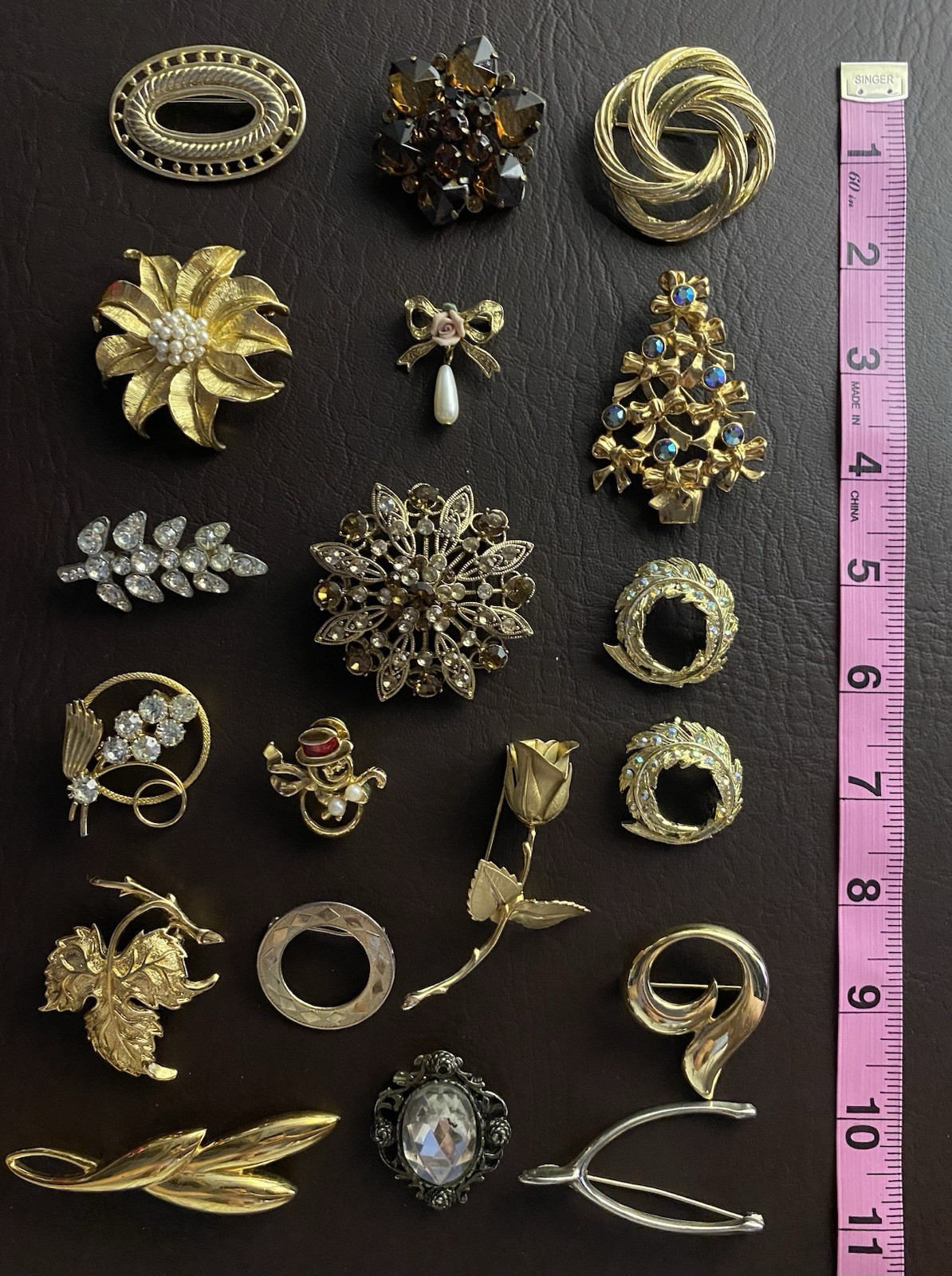 Vintage to Modern Rhinestone Mixed Metal Brooch Pin Lot – Set of 19 Brooches