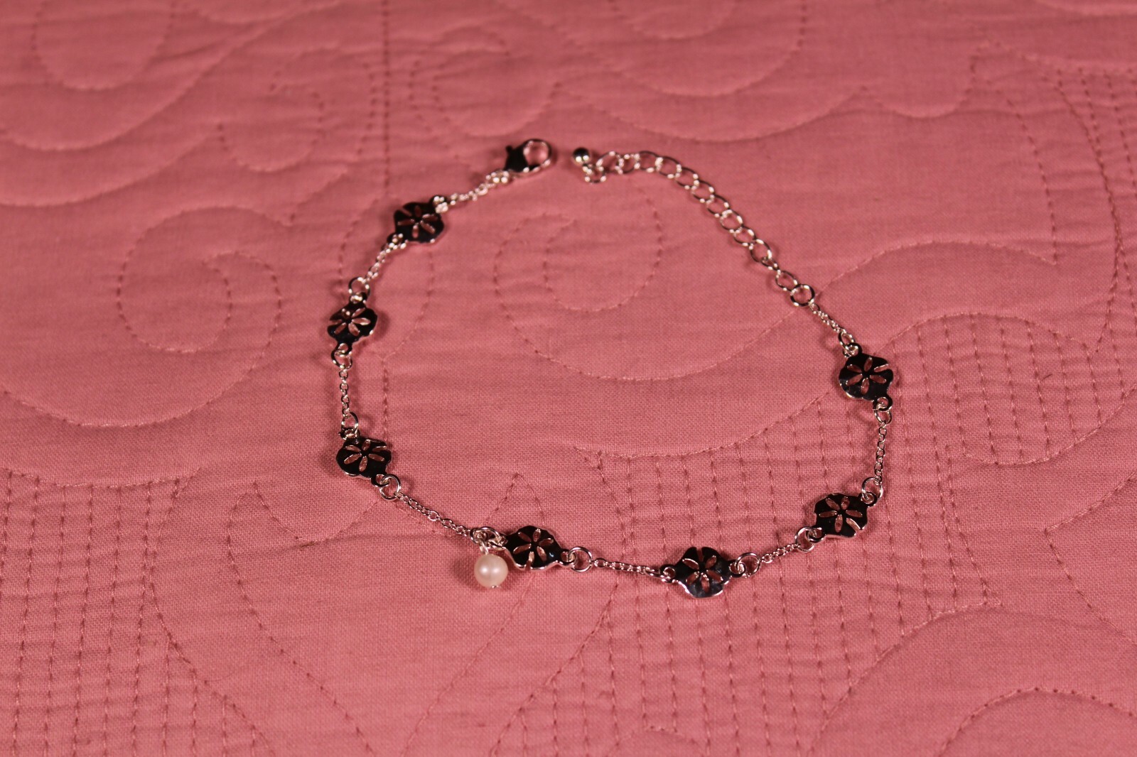 Silver Sand Dollar Anklet with Synthetic Pearl Charm Beach Theme