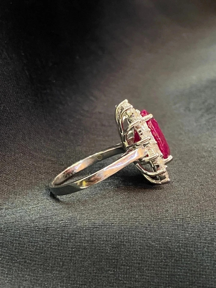 GLI Certified 4.24 Ct Oval Natural Ruby Diamond Wedding Ring 950 Platinum 6 7 8