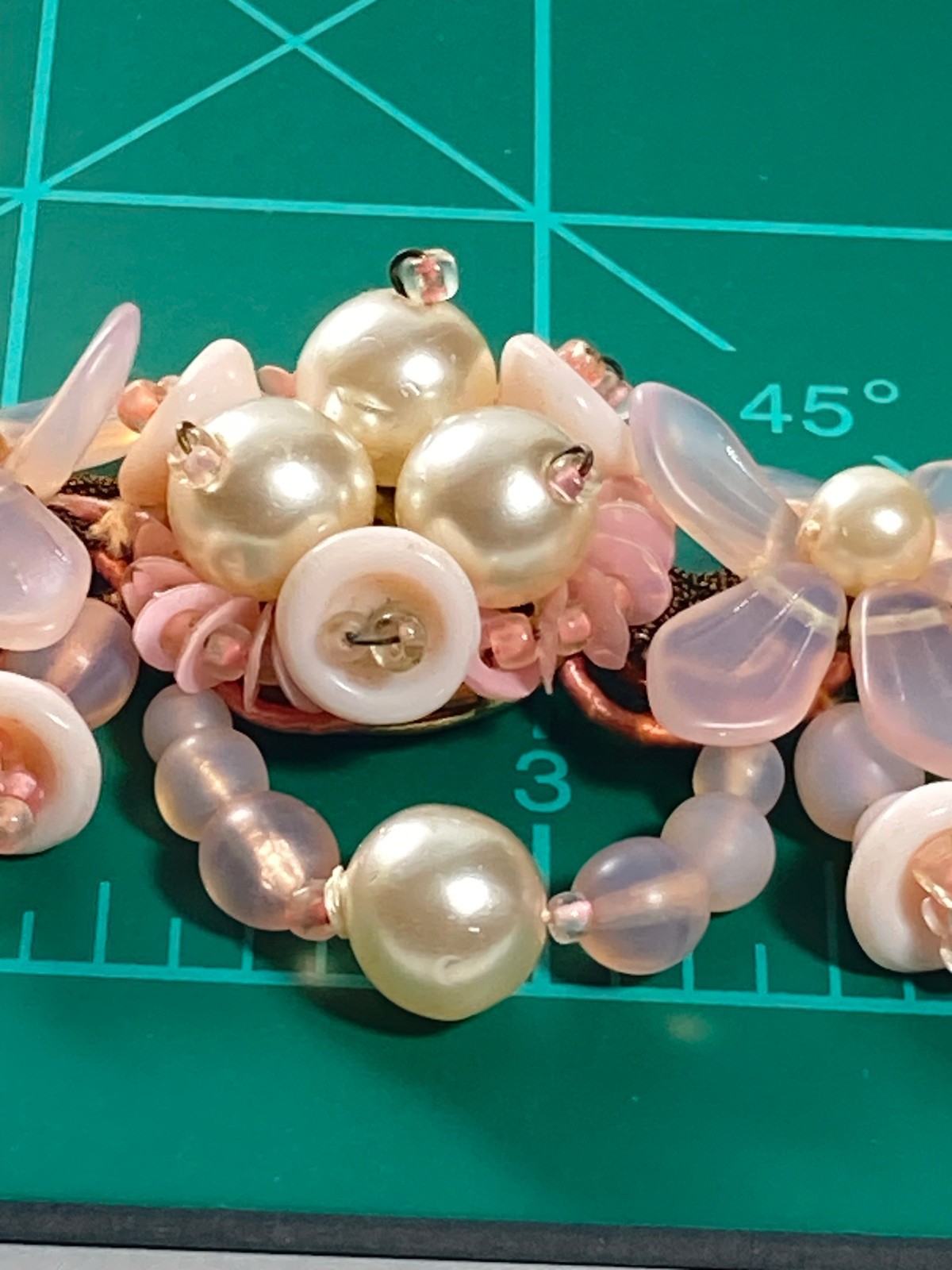 Vtg W Germany Wired Molded Glass Flower Cluster Pink Fruit Salad Necklace 15.5″