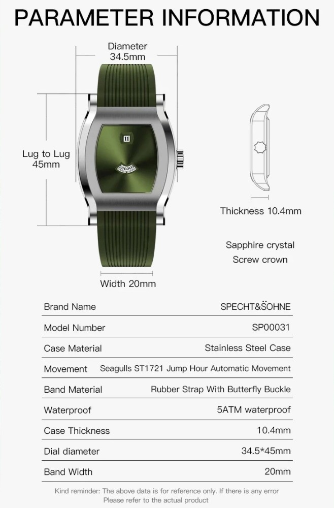 Men Jump Hour Automatic Mechanical Watch Sapphire Glass Rubber Strap Waterproof