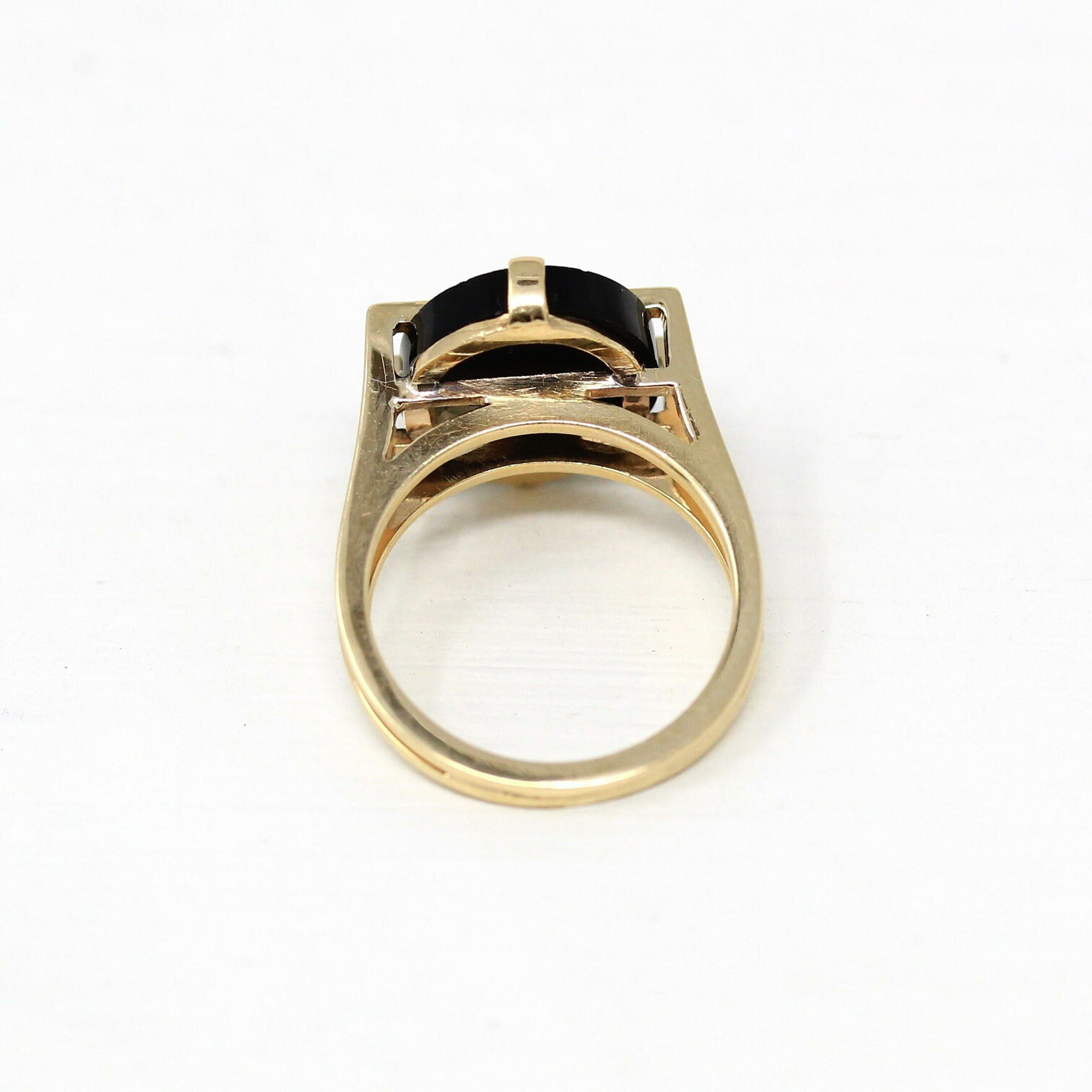 Black Onyx Gold plated 925 Silver Round Antique Vintage Ring Size 7 H-35