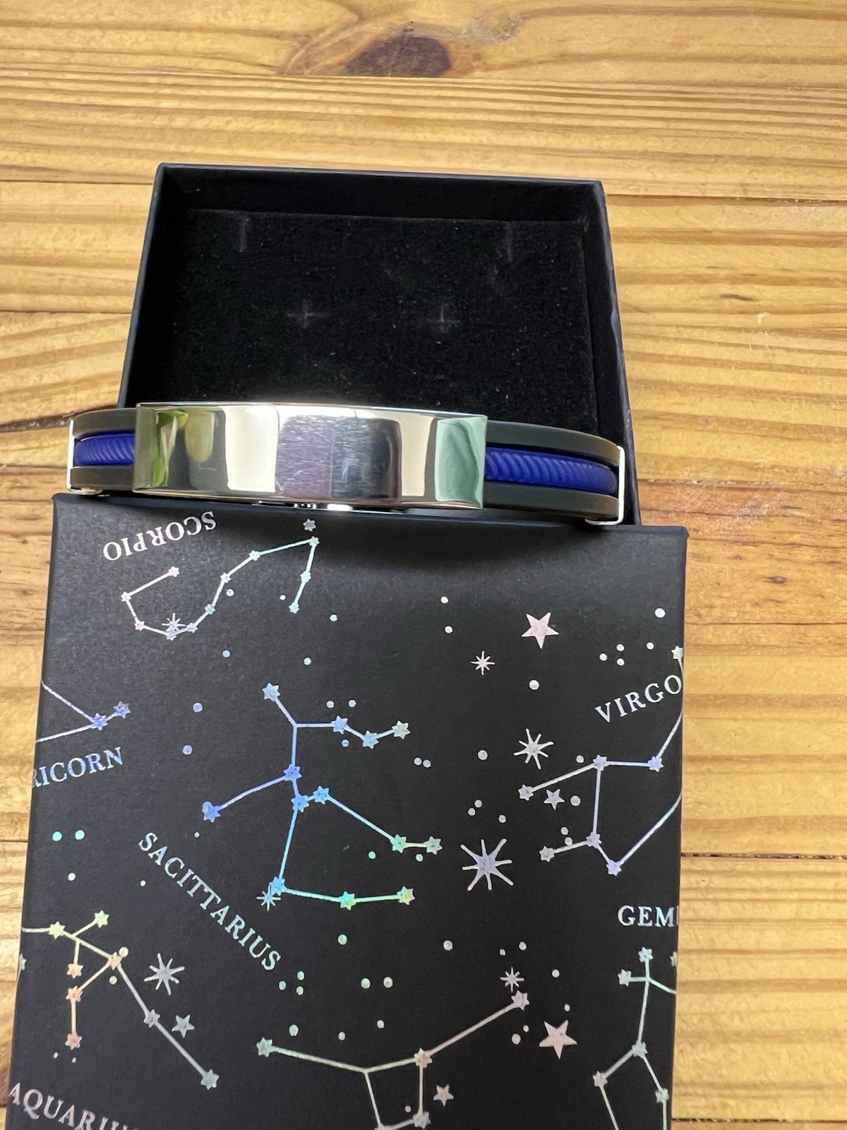 Black With Dark Blue Inlay Stainless Steel Bracelet.