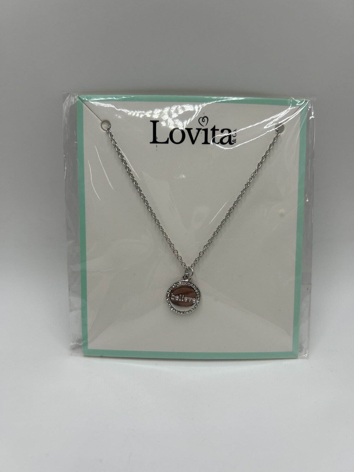 Lovita & Co. Silver Color Long Chain BELIEVE Charm Necklace