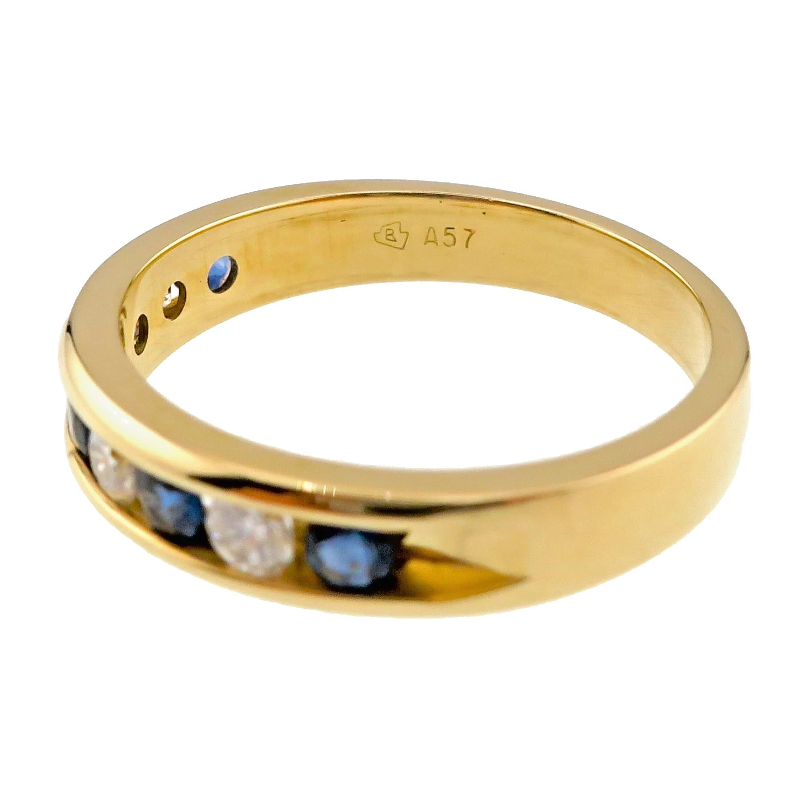Classic 14k Solid Yellow Gold Natural Blue Sapphire and Diamond Band Ring Size 7