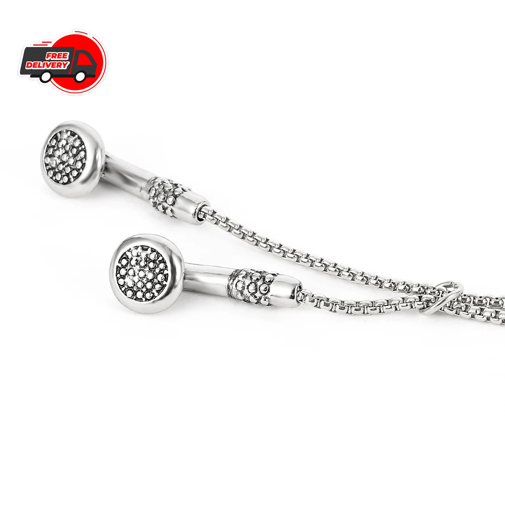 Fashion Necklace Hip-hop Kirsite Music Headphones Earbuds Pendant Metal Men