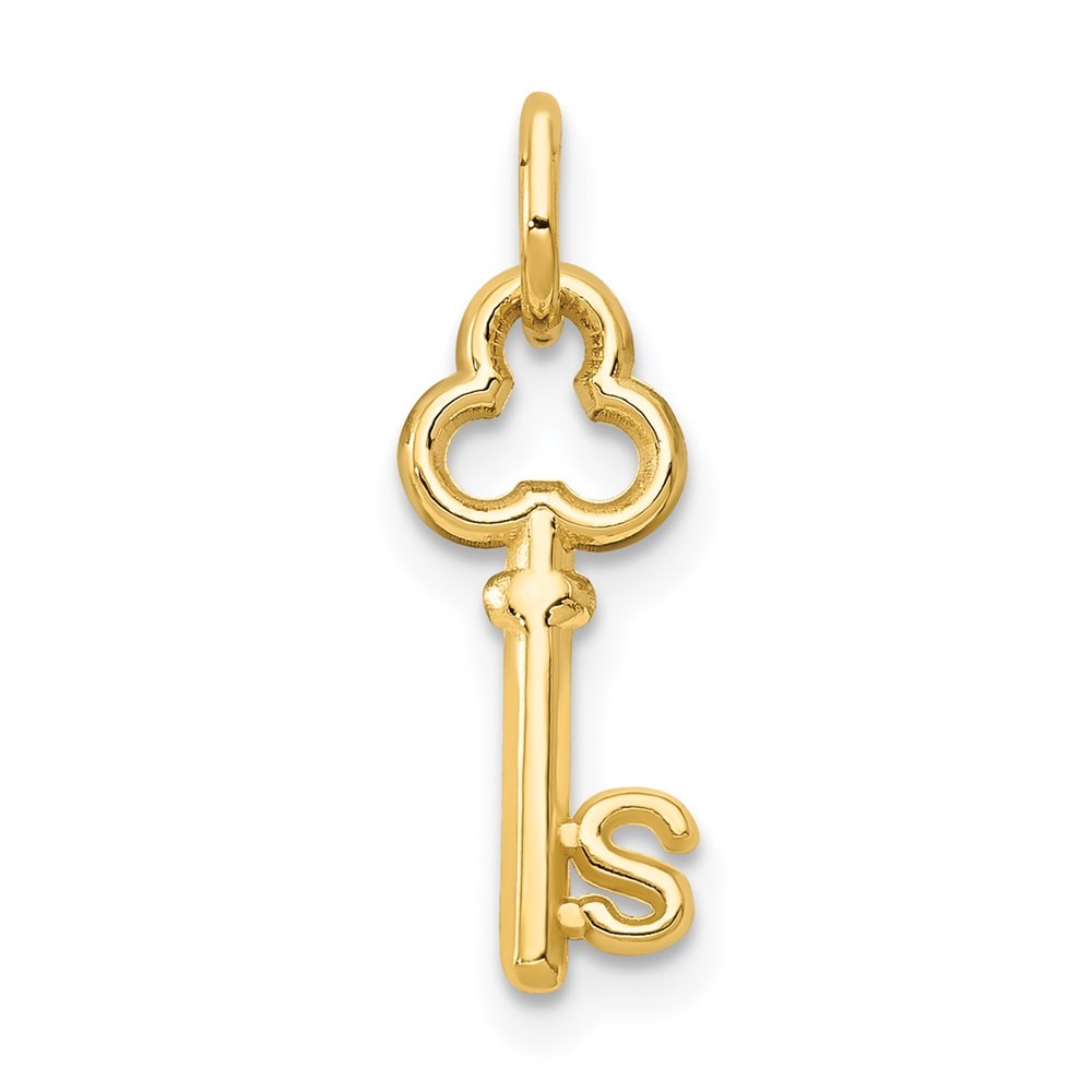 14K Yellow Gold Key Letter S Initial Charm Pendant; 0.36 g; Length: 15.53 mm
