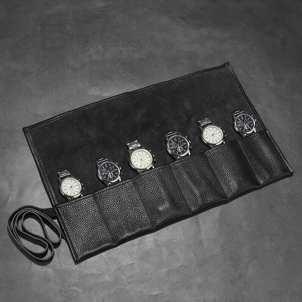 6 Slots Watch Roll Travel Case Genuine Leather Watches Jewelry storage Pouch Bag