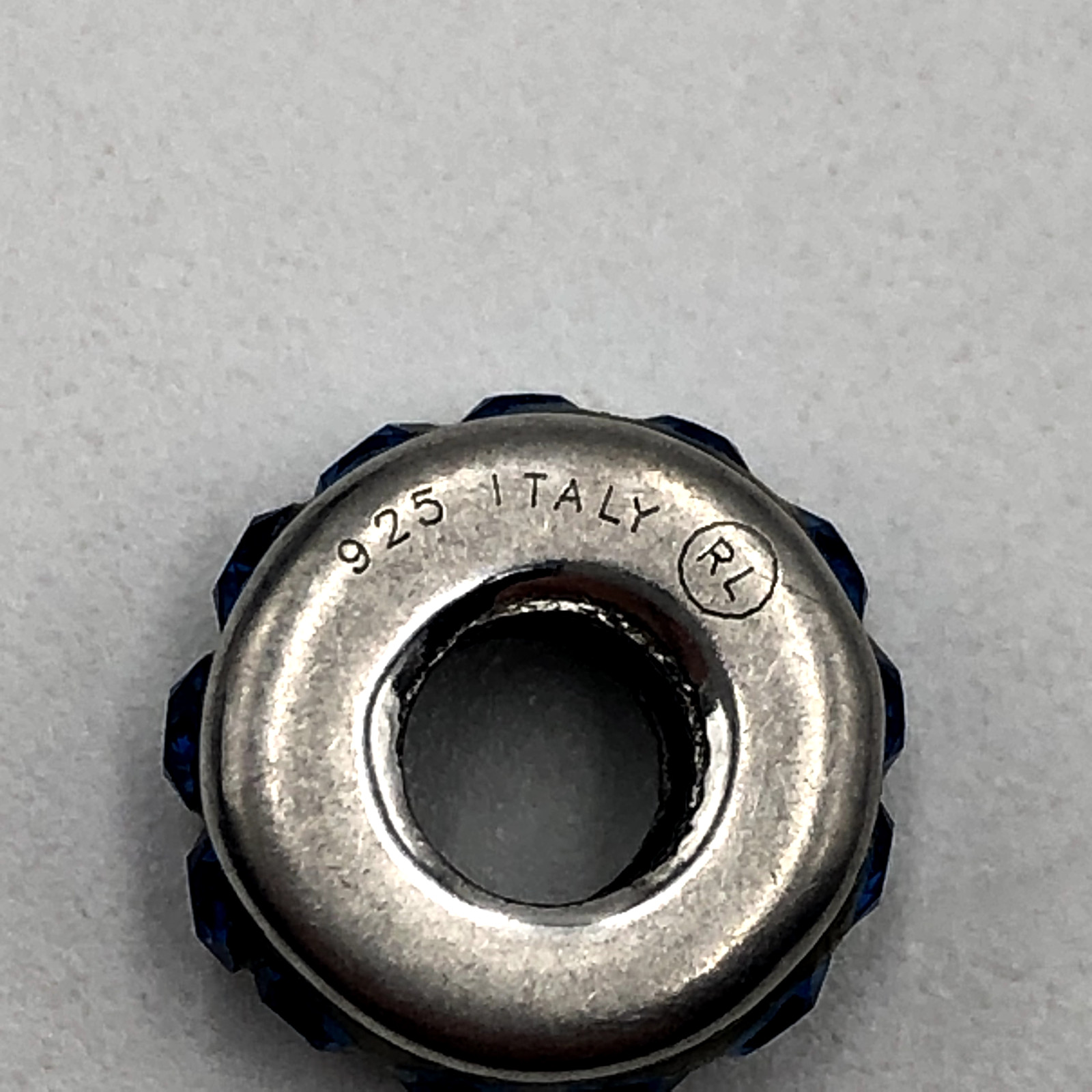 STERLING SILVER 925 ITALY BLUE GEMSTONE SLIDE BEAD CHARM 0.5g
