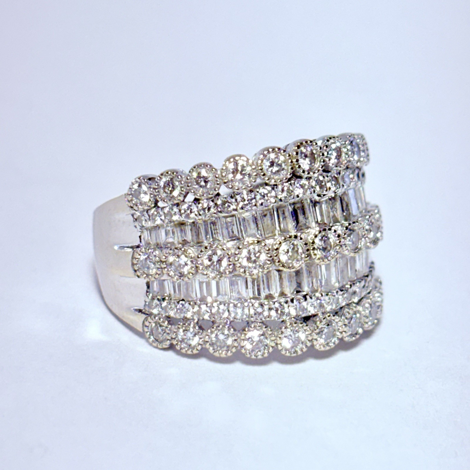 EFFY 14K White Gold Multi Row 0.76ctw Diamond Size 7.25 Band Ring 6.5g