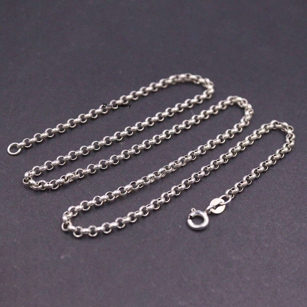 Solid 925 Sterling Silver Necklace 3mm Cable Rolo Link Chain 6-7g 17.7inchL