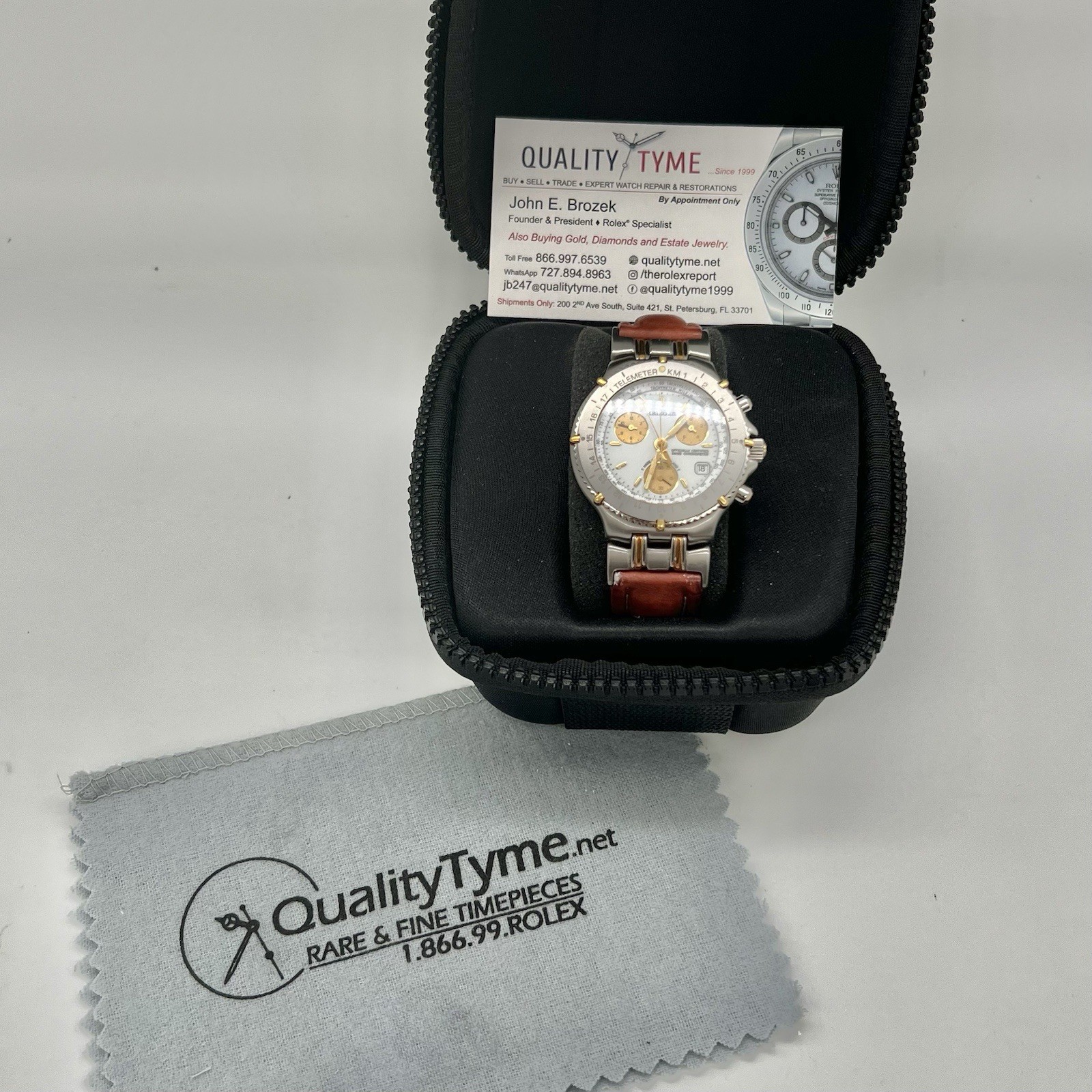 Steel 18K Gold 40mm Krieger Velocita C705 Quartz Double Chronograph Chronometer