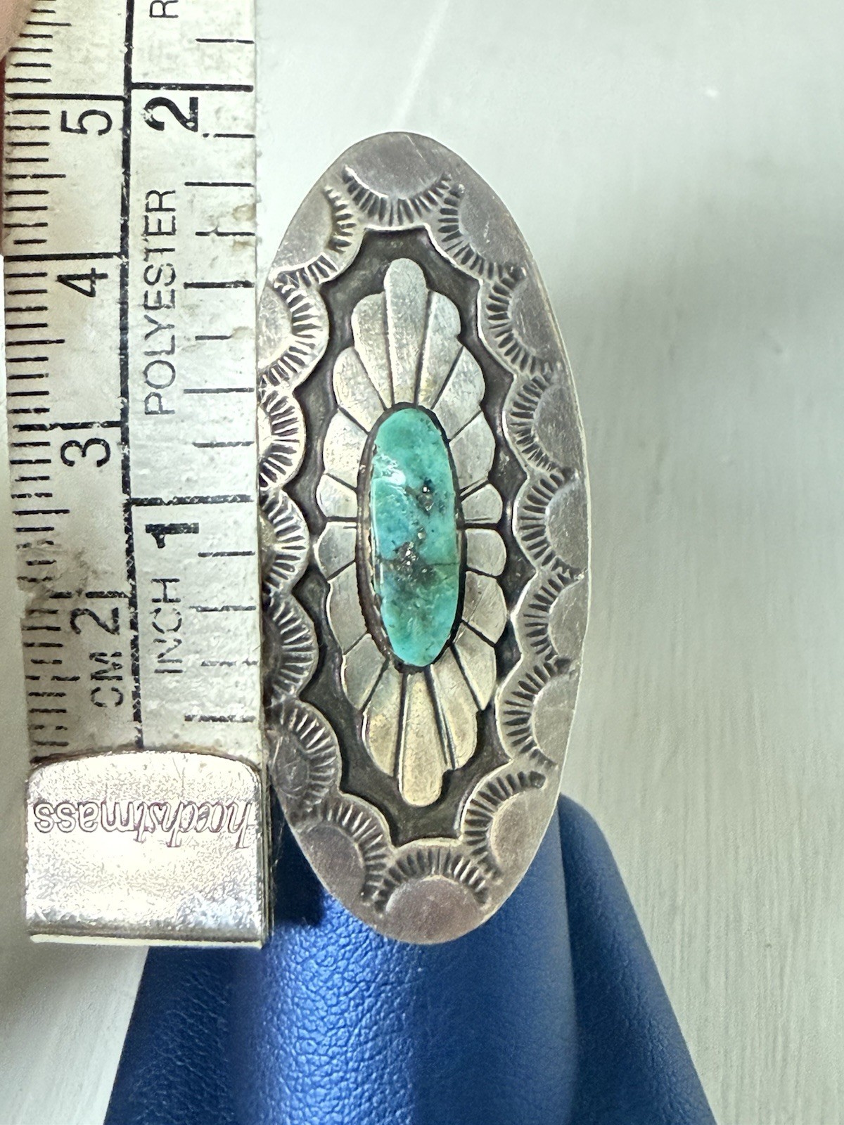 BEAUTIFUL Navajo KIRK SMITH KS Sterling Silver Turquoise Concho Statement Ring 7