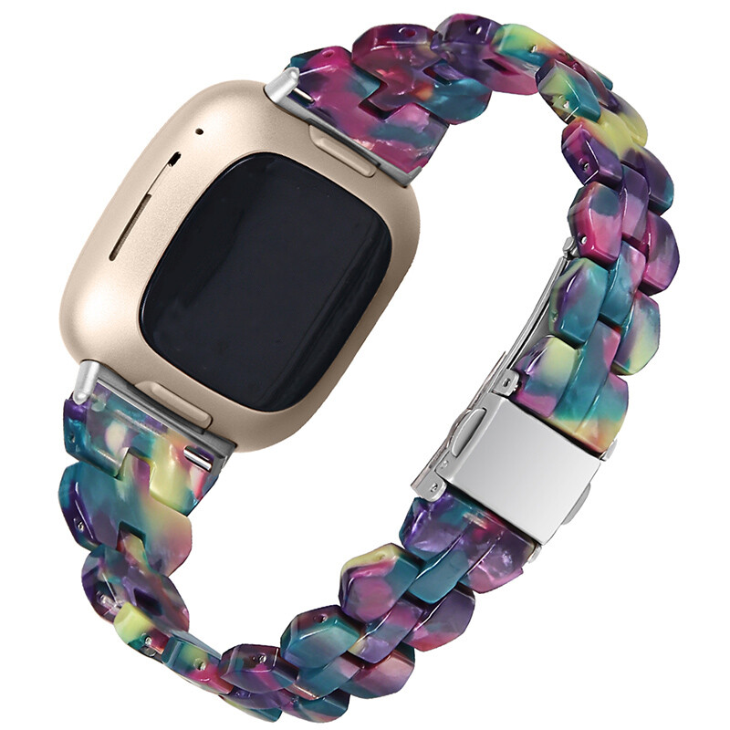 For Fitbit Versa 3/4 Sense/Sense2 Rhombic Resin Stainless Steel Watch Band Strap
