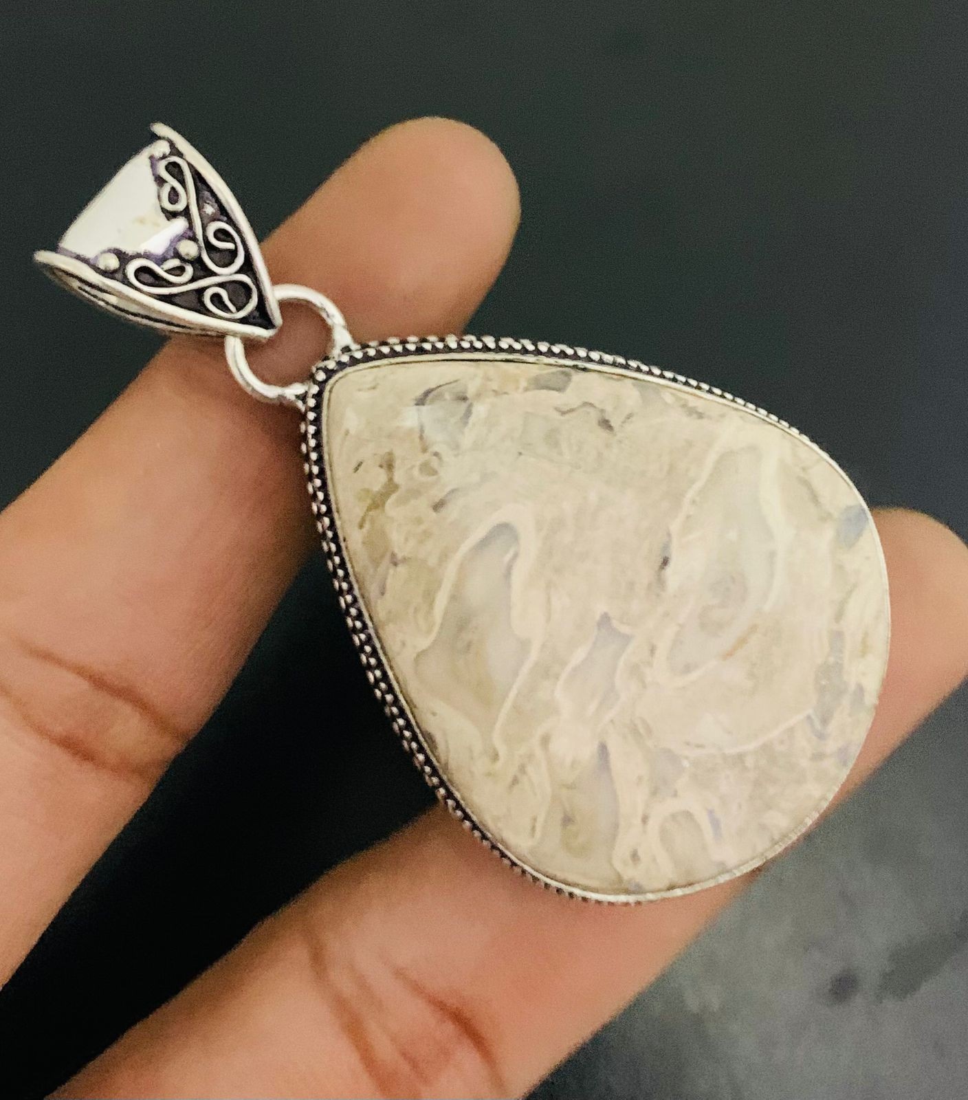 Palm Wood Gemstone 925 Sterling Silver Handmade Pendant Jewelry Gift For Love