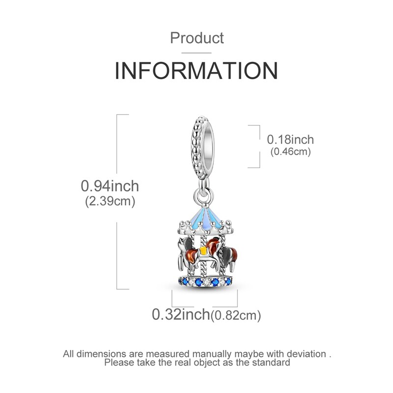 MULA 925 Sterling Silver DIY Charm CZ Enamel Blue Carousel For Women Bracelet