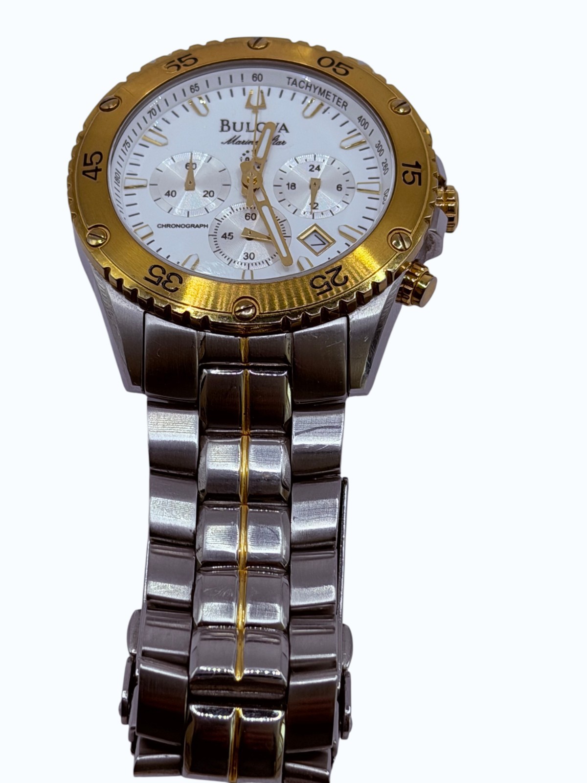 Bulova Marine Star 98B400 Chrono Quartz White Dial Stainless Steel Watch